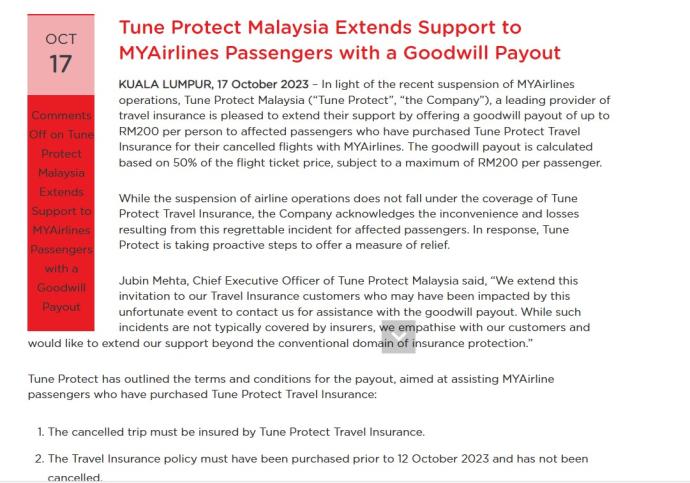 Tune Protect MYAirline