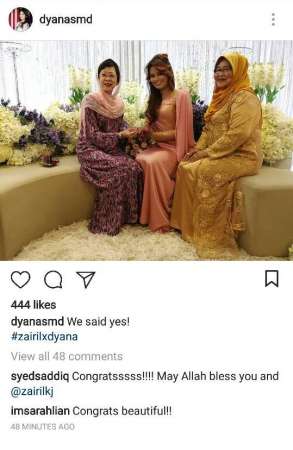 黛安娜（中）在其Instagram社交网站账号发布与家人在订婚仪式分享喜悦的照片。