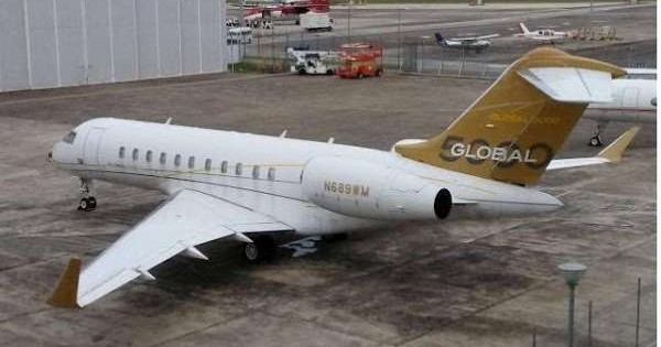 庞巴迪环球5000私人飞机，去年被新加坡执法单位扣押，停放于该国实里达机场。