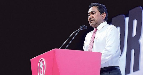 马尔代夫总统亚明本月初在首都马累竞选集会上演说。（网络图）