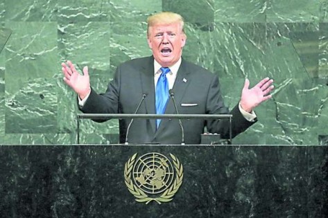 特朗普将在本届联合国大会演讲并出任轮任主席，故其言行备受外界关注。这是特朗普在2017年联合国大会上致词。（美联社）