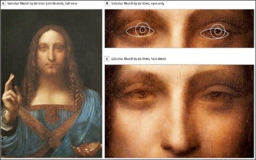 泰勒分析达文西巨作“救世主”的主角眼睛，推测他左眼有外斜视现象。外界认定该主角反映达文西的样貌。（网络图）