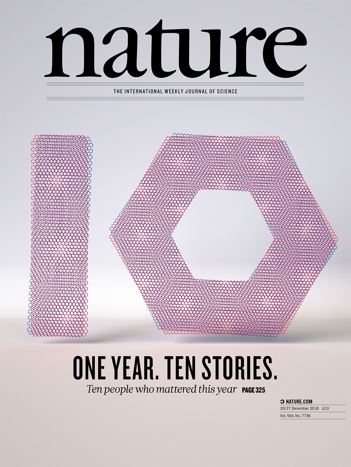 《自然》杂志的封面图片，暗示曹原发现的石墨烯“魔角”。