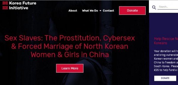关注朝鲜人权的非盈利组织“朝鲜未来倡议”的网页部分页面。
