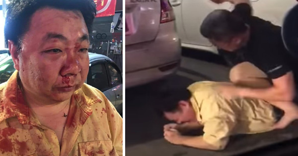 华裔车主倒退车时，被后方一辆轿车撞击后，竟将被对方拖出车外毒打，惨被殴至头破血流！ 