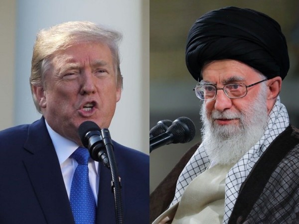美国总统特朗普（左）24日下令，对伊朗最高领袖哈梅内伊实施“直截了当”的财务制裁。
