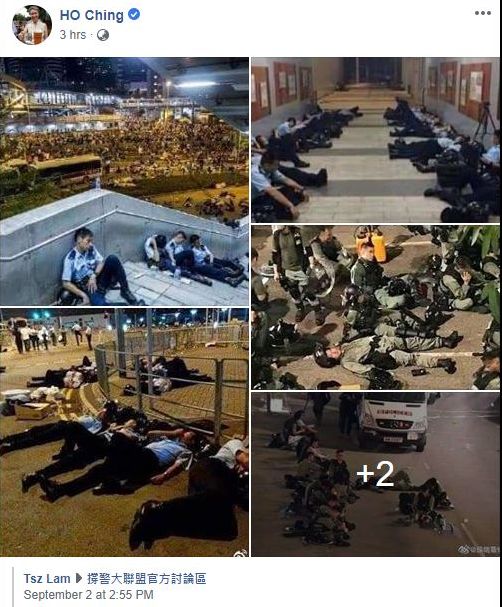 何晶转发了香港警察疲惫不堪在街边休息的贴文，有网民解读为支持在示威前线的警员。
