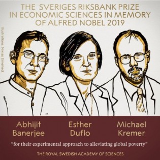 班纳吉（左起）、迪弗洛和克雷默荣获2019诺贝尔经济学奖。