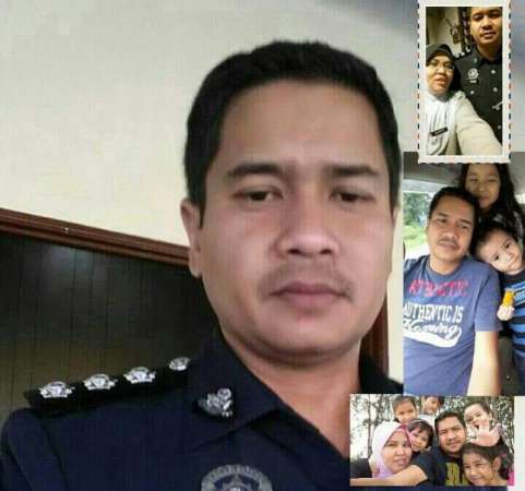 华玲警区肃毒组主任莫哈末诺遗照，旁边小图为他与家人的生活照。