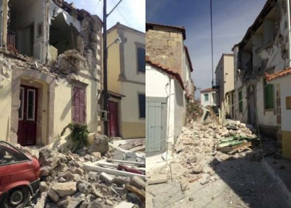 莱斯沃斯岛房屋在地震中损毁。（美联社图片）