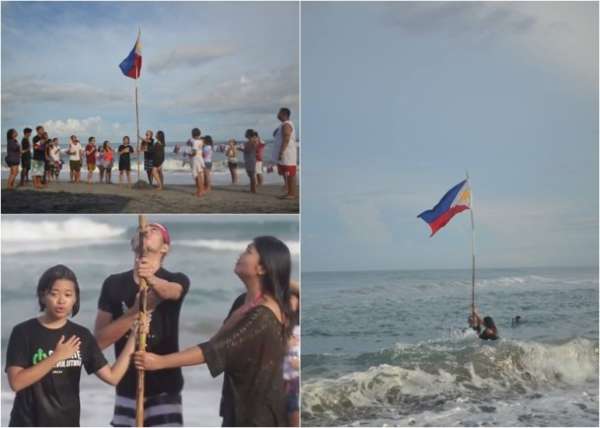 “DAKILA”的成员前日到南海争议水域插上菲律宾国旗并唱国歌，以宣示“主权”。（互联网图片）