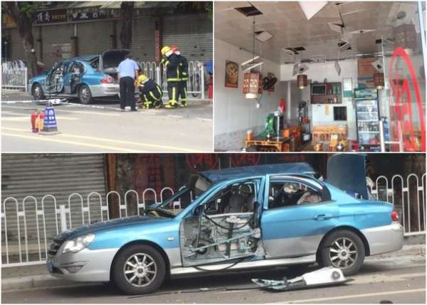 广州有德士司机不知道车尾箱的天然气瓶出现泄漏，点燃引发爆炸。（网上图片）