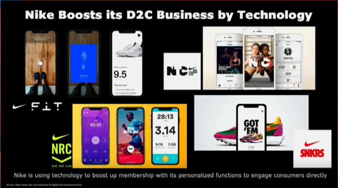 Nike使用各种科技越过中间商、零售商，直接与客户直接互动。 