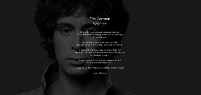 Eric Carmen,All By Myself,过世,