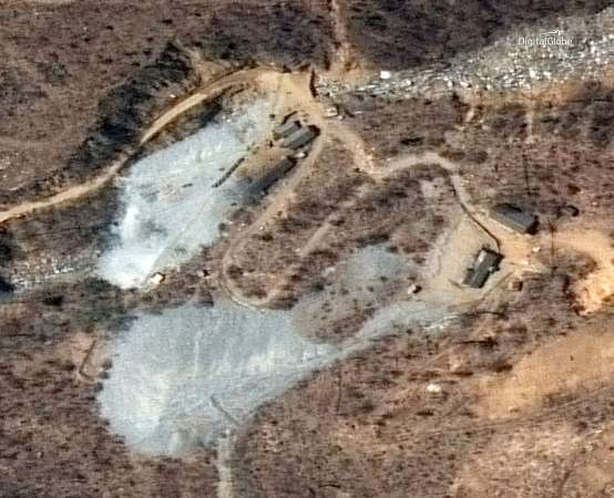美国公司“数字环球”提供的今年4月卫星照片，显示朝鲜丰溪里核试验场。（美联社）
