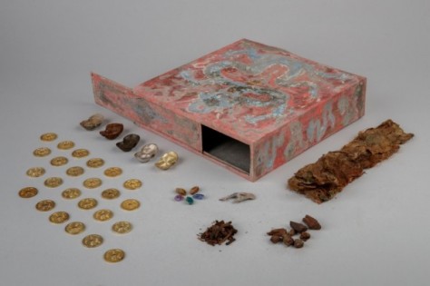 故宫养心殿彩绘宝匣终于现世，宝匣内发现24枚“天下太平”金币。（撷自北京故宫博物院官网）