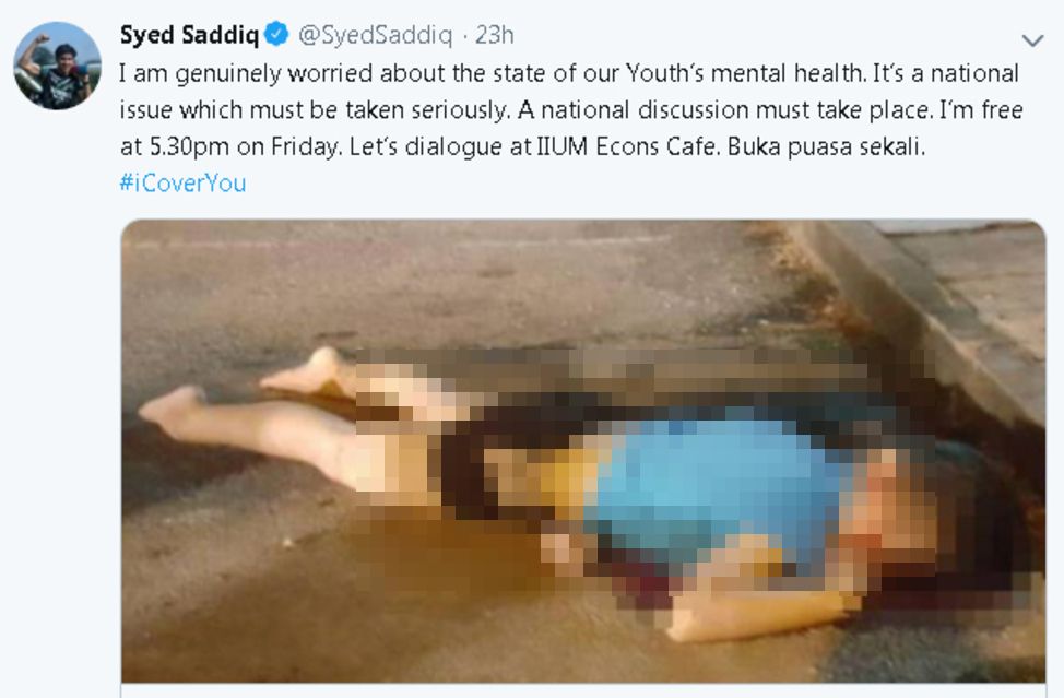 赛沙迪在推特贴文表示关注少女疑遭怂恿自杀的事件。