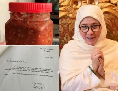 马来西亚国家元首后阿兹莎阿米娜亲手制作的“参峇峇拉煎”，经常与各国领导人分享。（互联网）