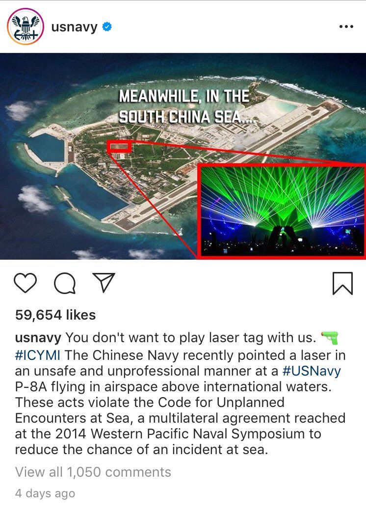 美国海军官方Instagram帖文附上永兴岛空拍图。