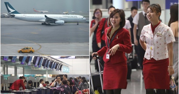 香港国泰航空本月起在部分长途客机登机时，抽调经济舱空服员到商务舱。（东网图）