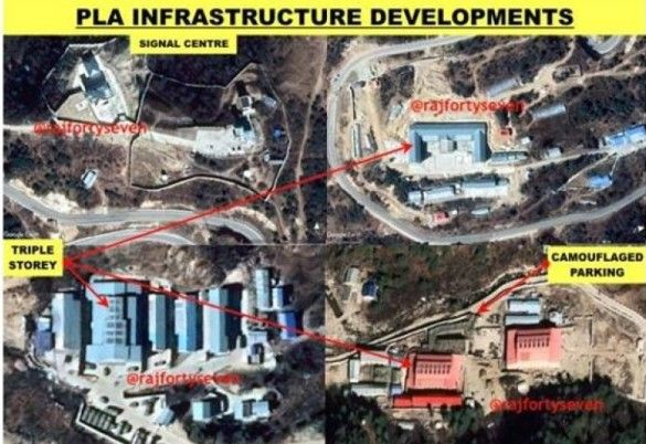最近卫星图像显示，解放军在洞朗地区建立了完备和大规模的设施。（网络图）